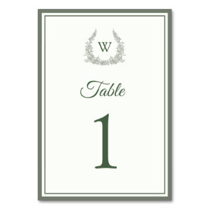 Thyme Green Ivory Wedding Table Number