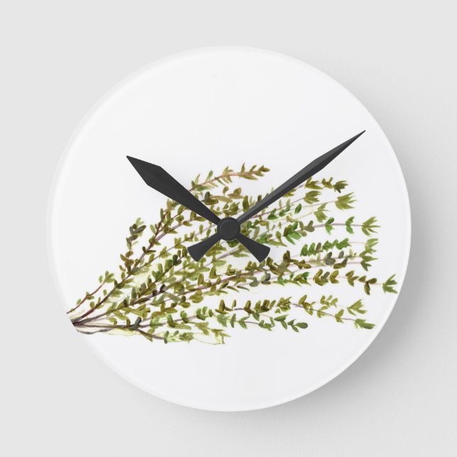Thyme herbs kitchen art watercolour painting round clock (Front)