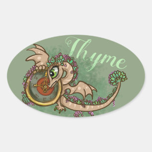Thyme~lil dragon herb garden oval sticker