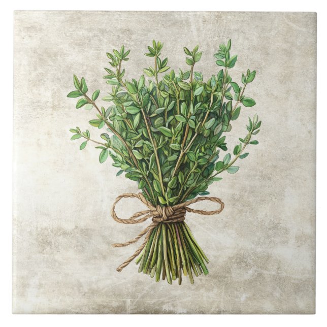 Thyme Rustic Herbs Spices Faux Ceramic Tile (Front)