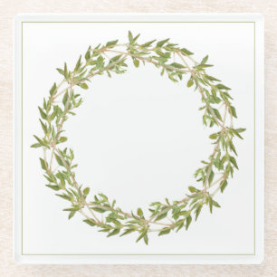 THYME WREATH Glass Drink Coaster
