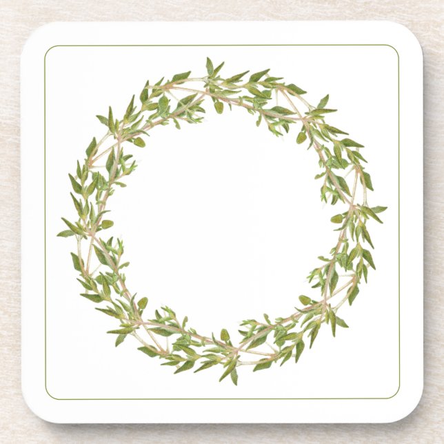 THYME WREATH Hard Plastic Coasters (Front)