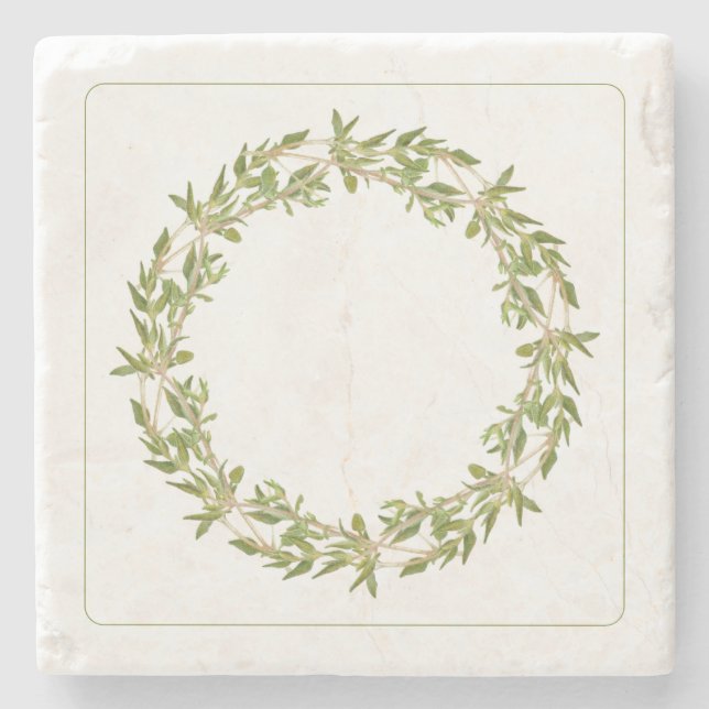 THYME WREATH Marble Stone Coaster (Front)