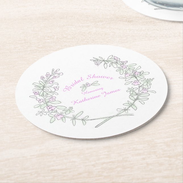 Thyme wreath personalised bridal shower coasters (Angled)