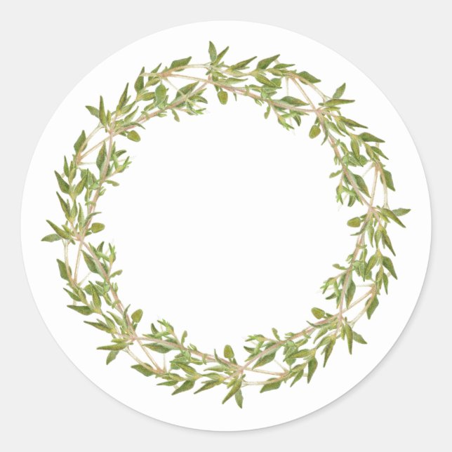 THYME WREATH Small Round Stickers (Front)
