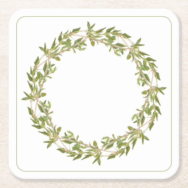 THYME WREATH Square Paper Coasters (Front)