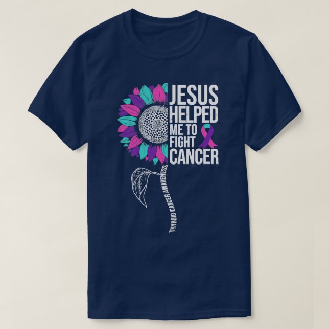 Thyriod Cancer Awareness Sunflower Jesus Helped Me T-Shirt (Design Front)