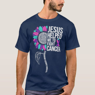 Thyriod Cancer Awareness Sunflower Jesus Helped Me T-Shirt