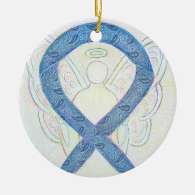 Thyroid Awareness Ribbon Angel Custom Ornament (Front)
