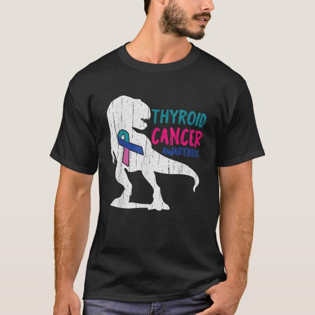 Thyroid Cancer Awareness Cool T Rex Warrior Surviv T-Shirt (Front)