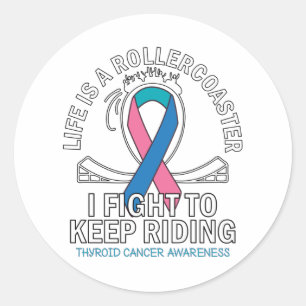 Thyroid cancer awareness pink teal blue ribbon classic round sticker