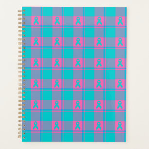 Thyroid Cancer Awareness Plaid Teal Ribbon Planner