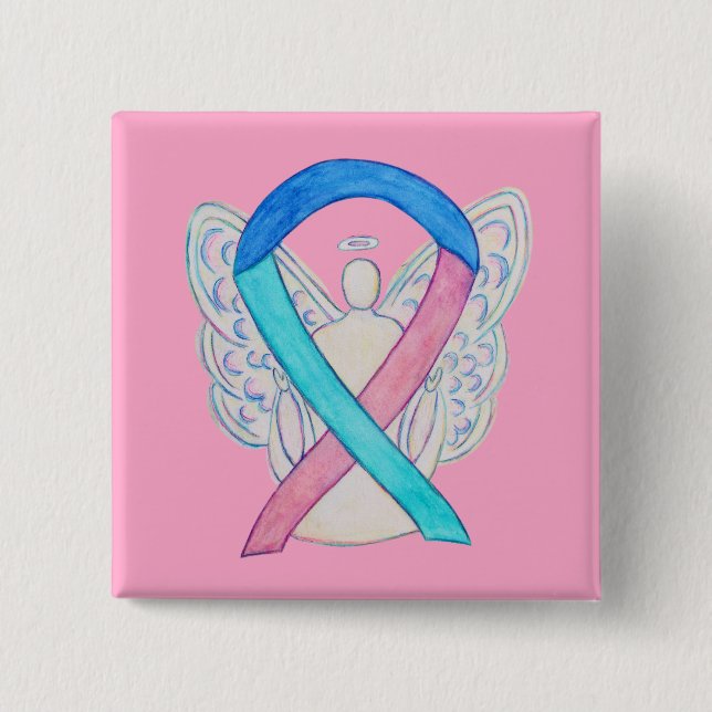 Thyroid Cancer Awareness Ribbon Angel Button Pins (Front)