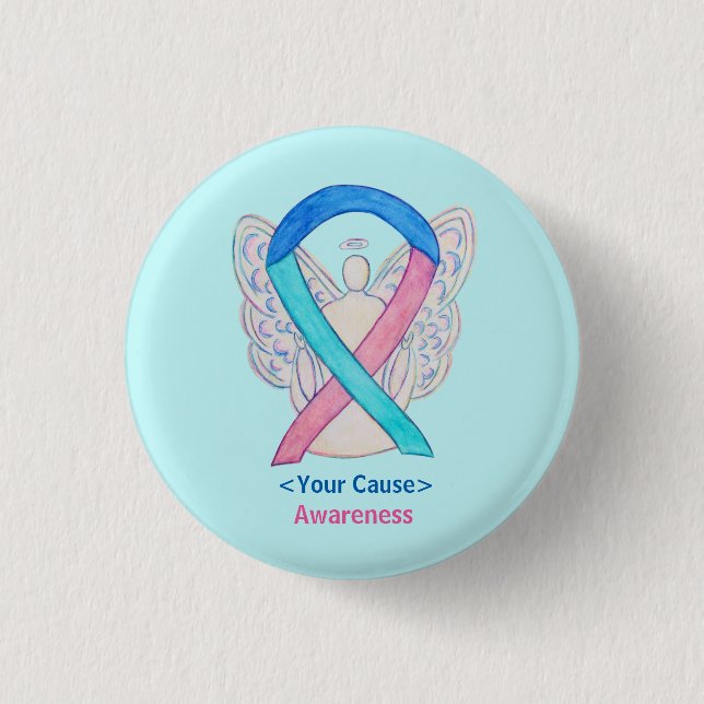 Thyroid Cancer Awareness Ribbon Angel Button Pins (Front)