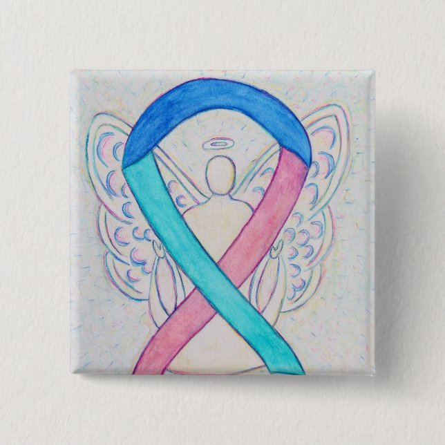 Thyroid Cancer Awareness Ribbon Angel Button Pins (Front)