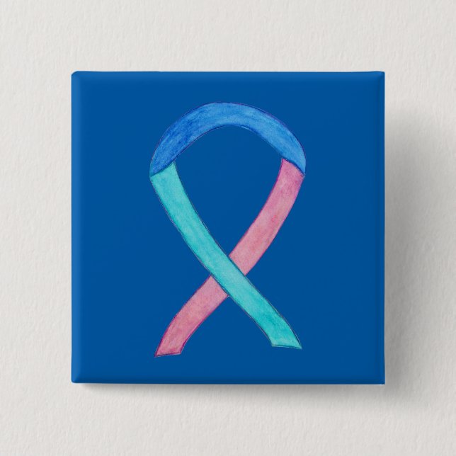 Thyroid Cancer Awareness Ribbon Custom Button Pins (Front)
