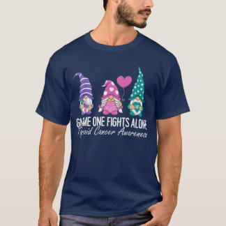 Thyroid Cancer Awareness Ribbon Gnomes Support Squ T-Shirt