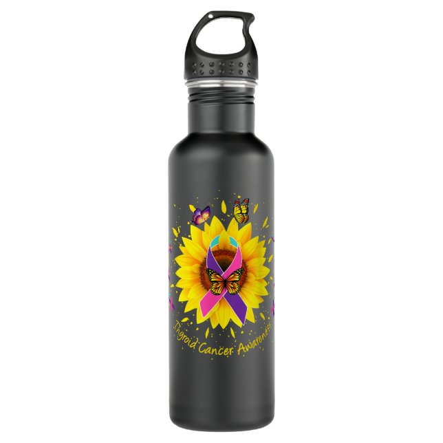 thyroid cancer awareness sunflower butterfly gift  710 ml water bottle (Front)