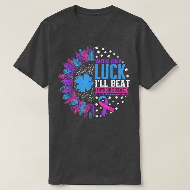 Thyroid Cancer Awareness Sunflower Clover Tee Thyr (Design Front)