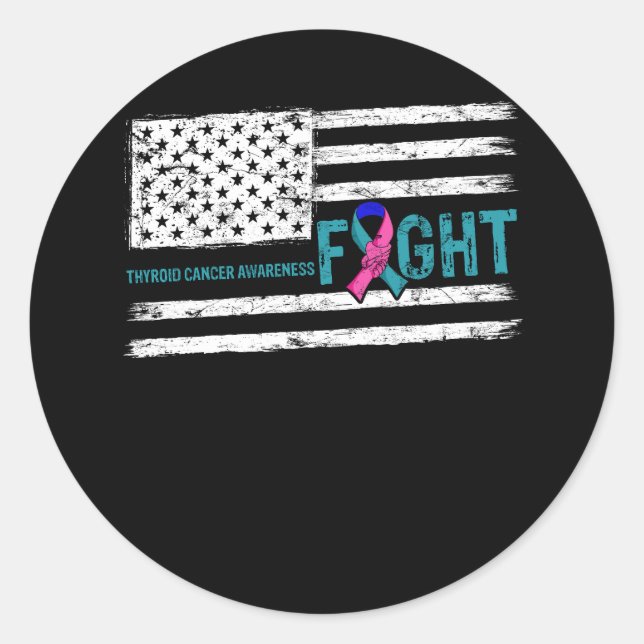Thyroid Cancer Awareness Warrior American Flag FIg Classic Round Sticker (Front)
