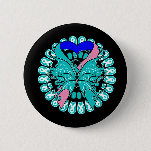 Thyroid Cancer Butterfly Circle of Ribbons 6 Cm Round Badge (Front)