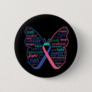 Thyroid Cancer Butterfly Collage of Words 6 Cm Round Badge