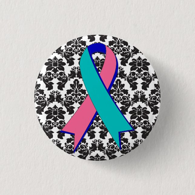 Thyroid Cancer Damask Black Ribbon 3 Cm Round Badge (Front)