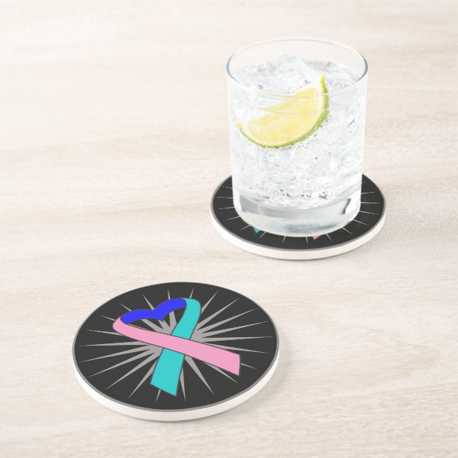 Thyroid Cancer Heart Ribbon Coaster (Side)