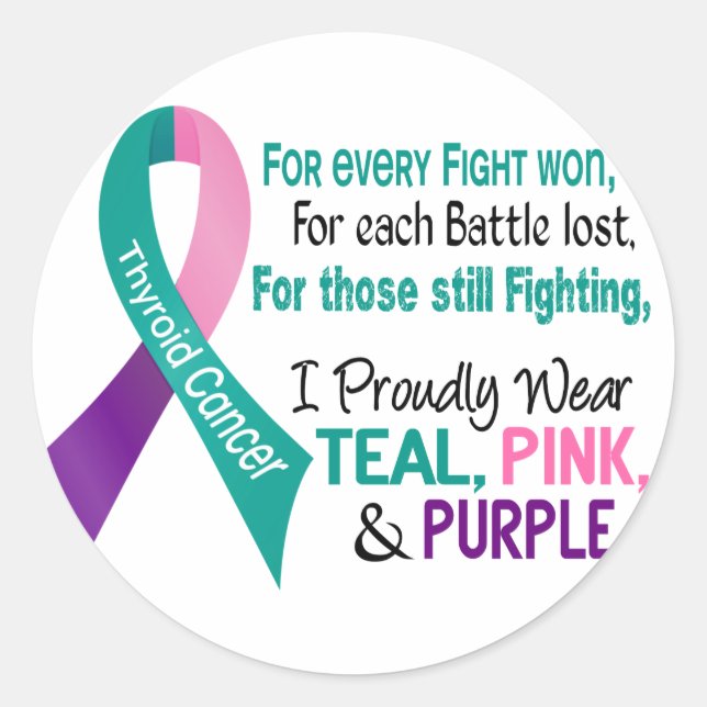 Thyroid Cancer I Proudly Wear Teal Purple Pink 1 Classic Round Sticker (Front)