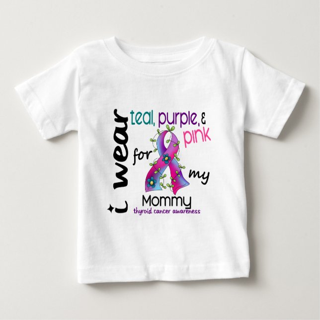 Thyroid Cancer I Wear Ribbon For My Mummy 43 Baby T-Shirt (Front)