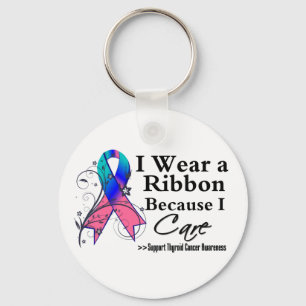 Thyroid Cancer Ribbon Because I Care Key Ring