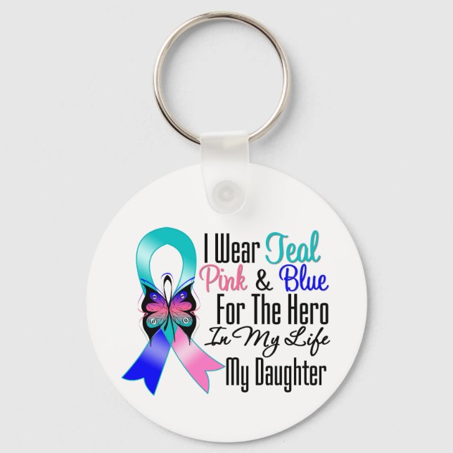 Thyroid Cancer Ribbon Hero My Daughter Key Ring (Front)