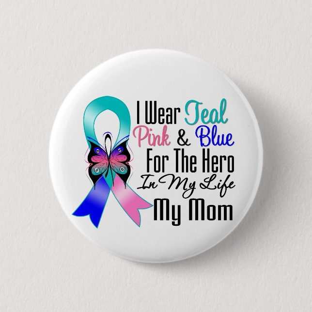 Thyroid Cancer Ribbon Hero My Mum 6 Cm Round Badge (Front)