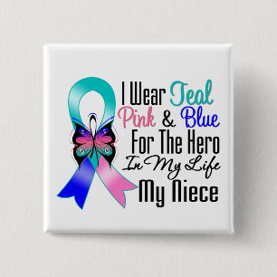 Thyroid Cancer Ribbon Hero My Niece 15 Cm Square Badge
