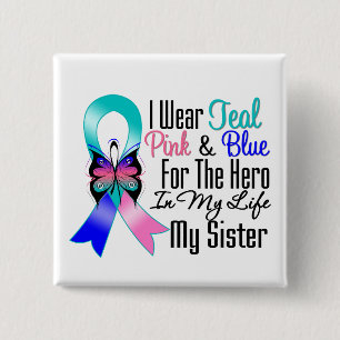 Thyroid Cancer Ribbon Hero My Sister 15 Cm Square Badge
