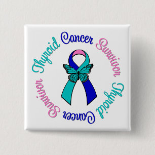 Thyroid Cancer Survivor Butterfly Ribbon 15 Cm Square Badge