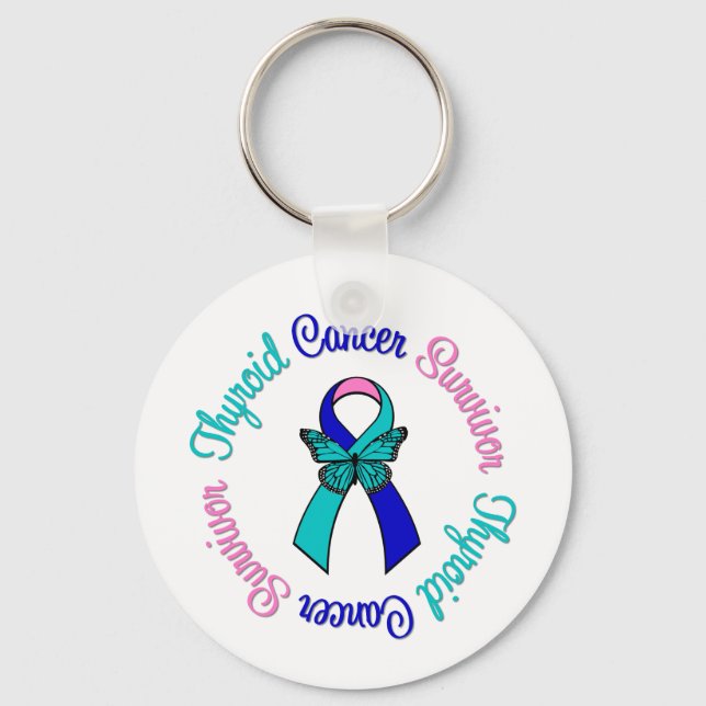 Thyroid Cancer Survivor Butterfly Ribbon Key Ring (Front)