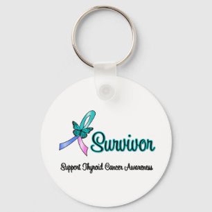 Thyroid Cancer Survivor Ribbon Butterfly Key Ring