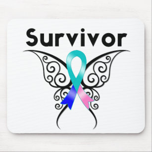 Thyroid Cancer Survivor Tribal Butterfly Mouse Pad