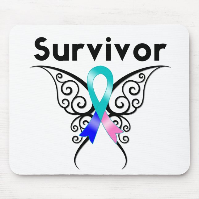 Thyroid Cancer Survivor Tribal Butterfly Mouse Pad (Front)