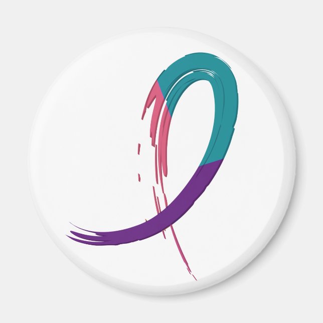 Thyroid Cancer Teal, Purple, And Pink Ribbon A4 Magnet (Front)