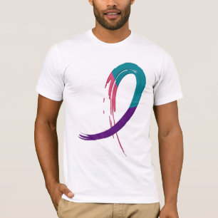 Thyroid Cancer Teal, Purple, And Pink Ribbon A4 T-Shirt