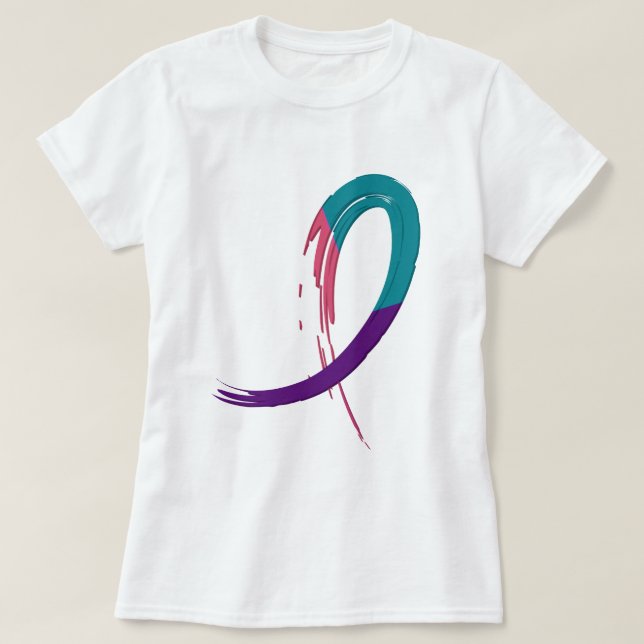 Thyroid Cancer Teal, Purple, And Pink Ribbon A4 T-Shirt (Design Front)