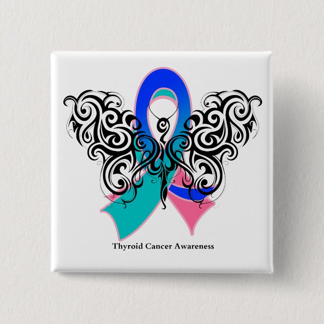 Thyroid Cancer Tribal Butterfly Ribbon 15 Cm Square Badge (Front)