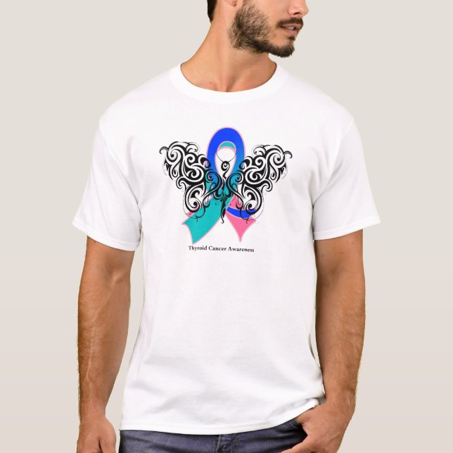 Thyroid Cancer Tribal Butterfly Ribbon T-Shirt (Front)