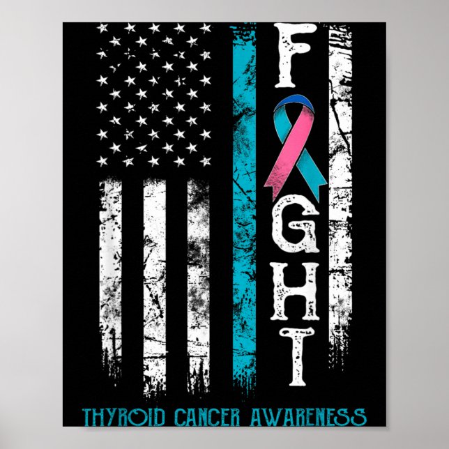 Thyroid Cancer Warrior US Flag Poster (Front)