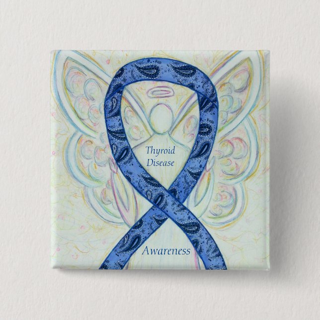 Thyroid Disease Awareness Angel Paisley Ribbon Pin (Front)