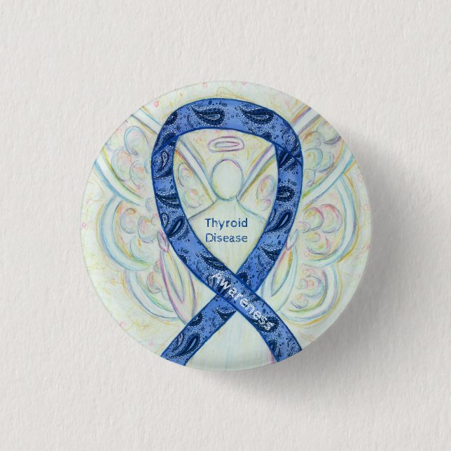 Thyroid Disease Awareness Angel Paisley Ribbon Pin (Front)