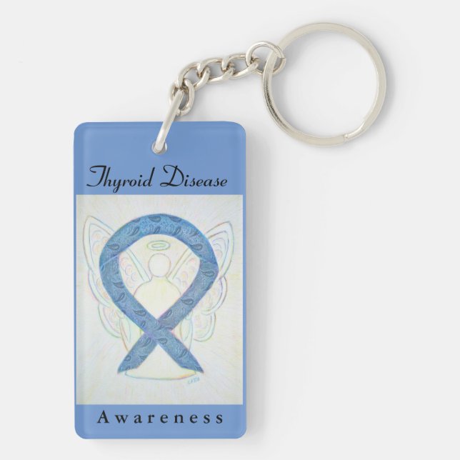 Thyroid Disease Awareness Ribbon Art Keychain (Back)