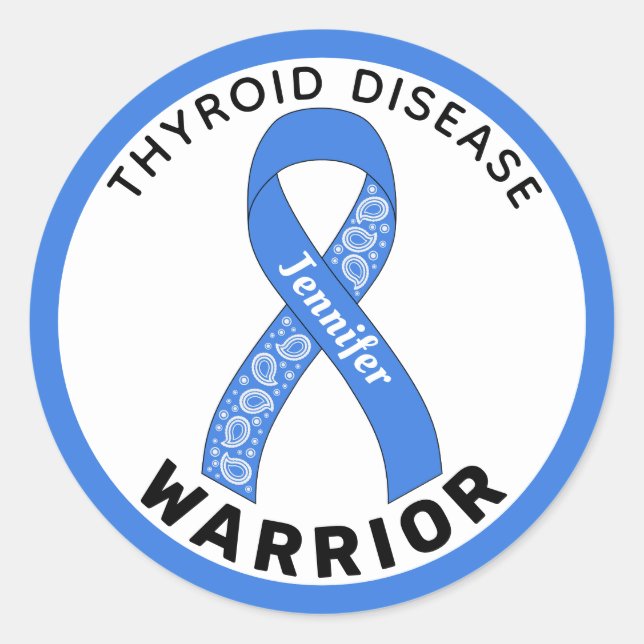 Thyroid Disease Warrior Ribbon White Round Sticker (Front)